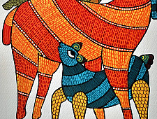 Nandan . नंदन ✦ Handcrafted ~ Gond Painting ( 12" x 16" ) - Deer Family