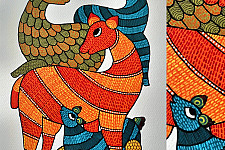 Nandan . नंदन ✦ Handcrafted ~ Gond Painting ( 12" x 16" ) - Deer Family