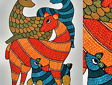 Nandan . नंदन ✦ Handcrafted ~ Gond Painting ( 12" x 16" ) - Deer Family