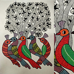 Nandan . नंदन ✦ Handcrafted ~ Gond Painting ( 12" x 16" ) - Birds