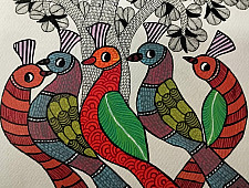 Nandan . नंदन ✦ Handcrafted ~ Gond Painting ( 12" x 16" ) - Birds