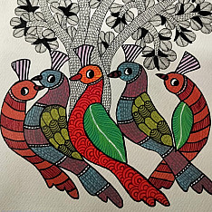 Nandan . नंदन ✦ Handcrafted ~ Gond Painting ( 12" x 16" ) - Birds