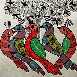 Nandan . नंदन ✦ Handcrafted ~ Gond Painting ( 12" x 16" ) - Birds