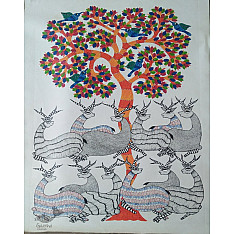 Nandan . नंदन ❁ Canvas Gond Painting (24" x 36") ❁ 33
