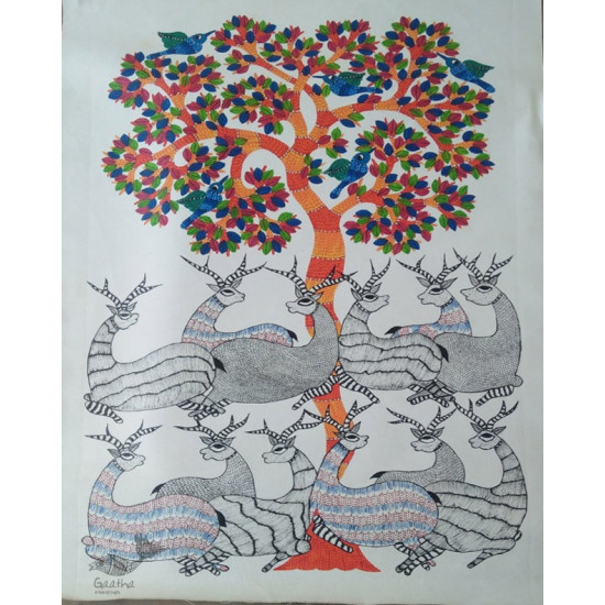 Shop online hand painted on canvas gond painting