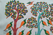 Nandan . नंदन ~ Canvas Gond Painting - ( 2' x 3' ) - Birds & Tree