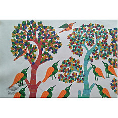 Nandan . नंदन ~ Canvas Gond Painting - ( 2' x 3' ) - Birds & Tree