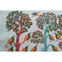 Nandan . नंदन ~ Canvas Gond Painting - ( 2' x 3' ) - Birds & Tree