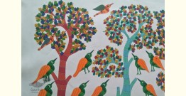 Nandan . नंदन ~ Canvas Gond Painting - ( 2' x 3' ) - Birds & Tree