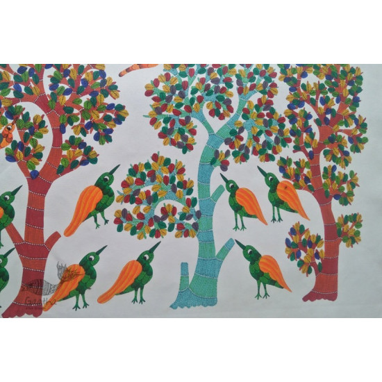 Canvas Gond Painting -  Birds & Tree