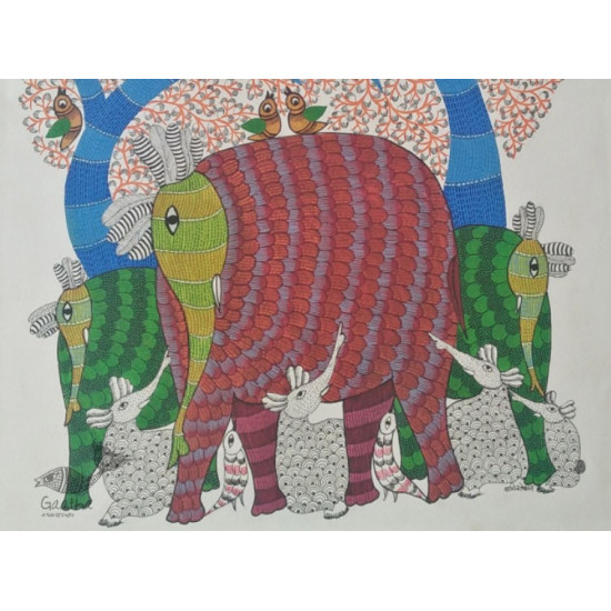 Canvas Gond Painting - Elephants