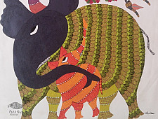 Nandan . नंदन ~ Canvas Gond Painting - ( 2' x 3' ) - Purple Elephant