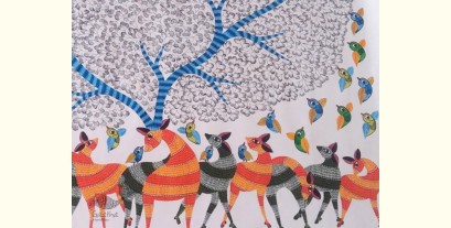 Nandan . नंदन ~ Canvas Gond Painting - ( 5' x 3' ) - Deer