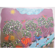 Nandan . नंदन ~ Canvas Gond Painting - ( 2' x 3' ) - Forest Animals