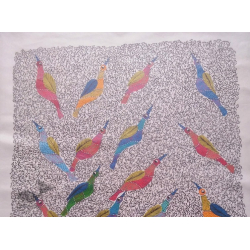 Nandan . नंदन ~ Canvas Gond Painting - ( 2' x 3' ) - Birds