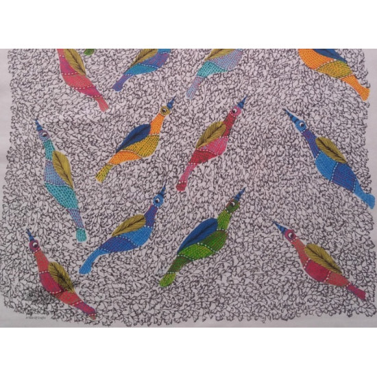 Canvas Gond Painting -  Birds