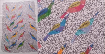 Nandan . नंदन ~ Canvas Gond Painting - ( 2' x 3' ) - Birds