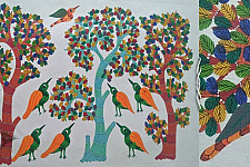 Nandan . नंदन ~ Canvas Gond Painting - ( 2' x 3' ) - Birds & Tree