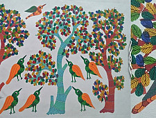 Nandan . नंदन ~ Canvas Gond Painting - ( 2' x 3' ) - Birds & Tree