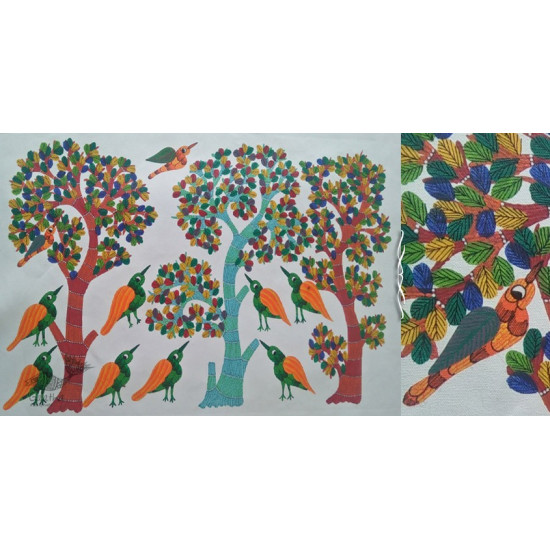 Canvas Gond Painting -  Birds & Tree