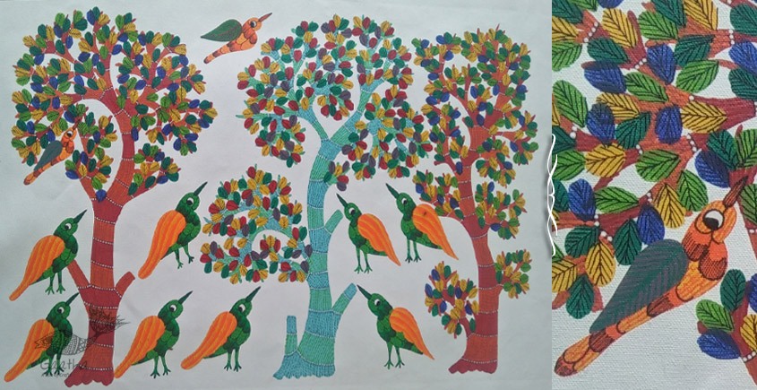 Canvas Gond Painting -  Birds & Tree