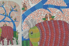 Nandan . नंदन ~ Canvas Gond Painting - ( 2' x 3' ) - Elephants