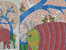 Nandan . नंदन ~ Canvas Gond Painting - ( 2' x 3' ) - Elephants