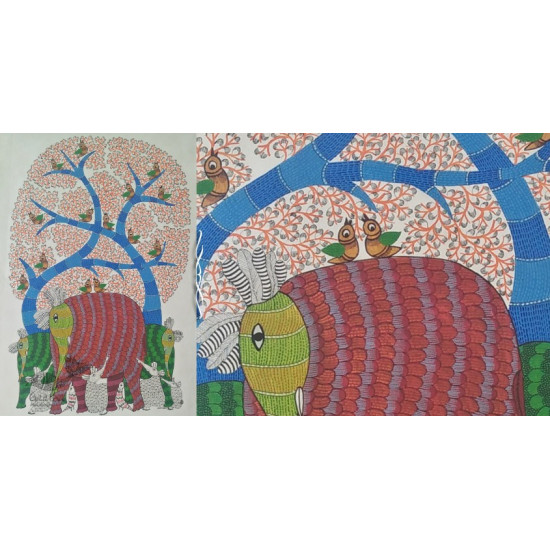 Canvas Gond Painting - Elephants