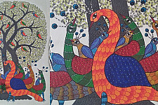 Nandan . नंदन ~ Canvas Gond Painting - ( 2' x 3' ) - Peacocks