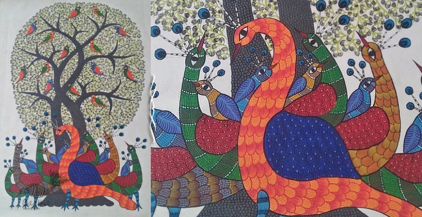 Canvas Gond Painting - Peacocks