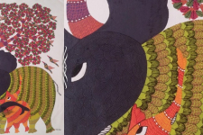 Nandan . नंदन ~ Canvas Gond Painting - ( 2' x 3' ) - Purple Elephant