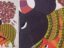 Nandan . नंदन ~ Canvas Gond Painting - ( 2' x 3' ) - Purple Elephant