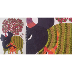 Nandan . नंदन ~ Canvas Gond Painting - ( 2' x 3' ) - Purple Elephant