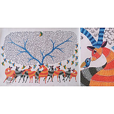 Nandan . नंदन ~ Canvas Gond Painting - ( 5' x 3' ) - Deer