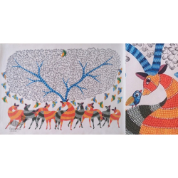 Nandan . नंदन ~ Canvas Gond Painting - ( 5' x 3' ) - Deer