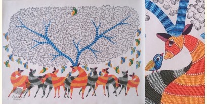 Nandan . नंदन ~ Canvas Gond Painting - ( 5' x 3' ) - Deer