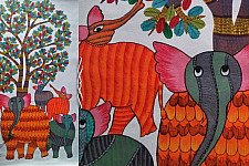 Nandan . नंदन ~ Hand Painted Canvas Gond Painting - ( 2' x 3' ) 