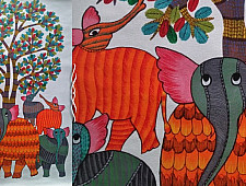 Nandan . नंदन ~ Hand Painted Canvas Gond Painting - ( 2' x 3' ) 