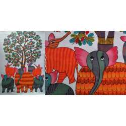 Nandan . नंदन ~ Hand Painted Canvas Gond Painting - ( 2' x 3' ) 