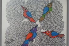 Nandan . नंदन ~ Hand Painted Gond Art ~ Painting ( 11" x 15" ) - birds