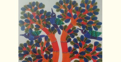 Nandan . नंदन ~ Hand Painted Gond Art ~ Painting ( 11" x 15" ) - 