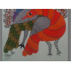 Hand Painted Gond Art ~ Painting ( 11" x 15" )  peahens