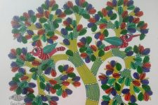 Nandan . नंदन ~ Hand Painted Gond Art ~ Painting ( 11" x 15" ) - 