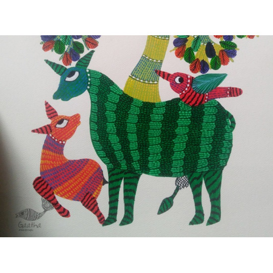 Hand Painted Gond Art ~ Painting ( 11" x 15" ) 