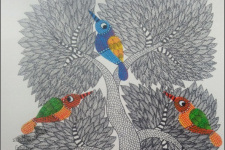 Nandan . नंदन ~ Hand Painted Gond Art ~ Painting ( 11" x 15" ) - birds