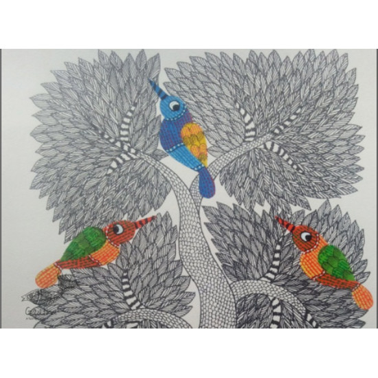 Hand Painted Gond Art ~ Painting ( 11" x 15" ) 