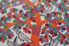 Nandan . नंदन ~ Hand Painted Gond Art ~ Painting ( 11" x 15" ) - Orange Tree