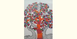 Nandan . नंदन ~ Hand Painted Gond Art ~ Painting ( 11" x 15" ) - Orange Tree