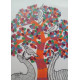 Hand Painted Gond Art ~ Painting ( 11" x 15" ) Orange Tree