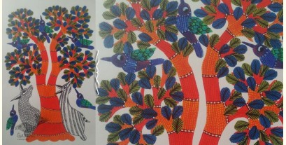 Nandan . नंदन ~ Hand Painted Gond Art ~ Painting ( 11" x 15" ) - 